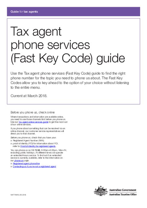 tax agent phone number fast key code guide